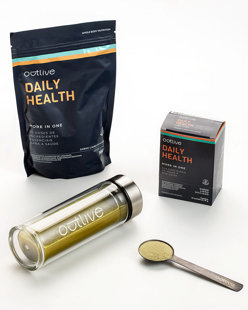 Composição de produtos Daily Health, publicada pela Outlive